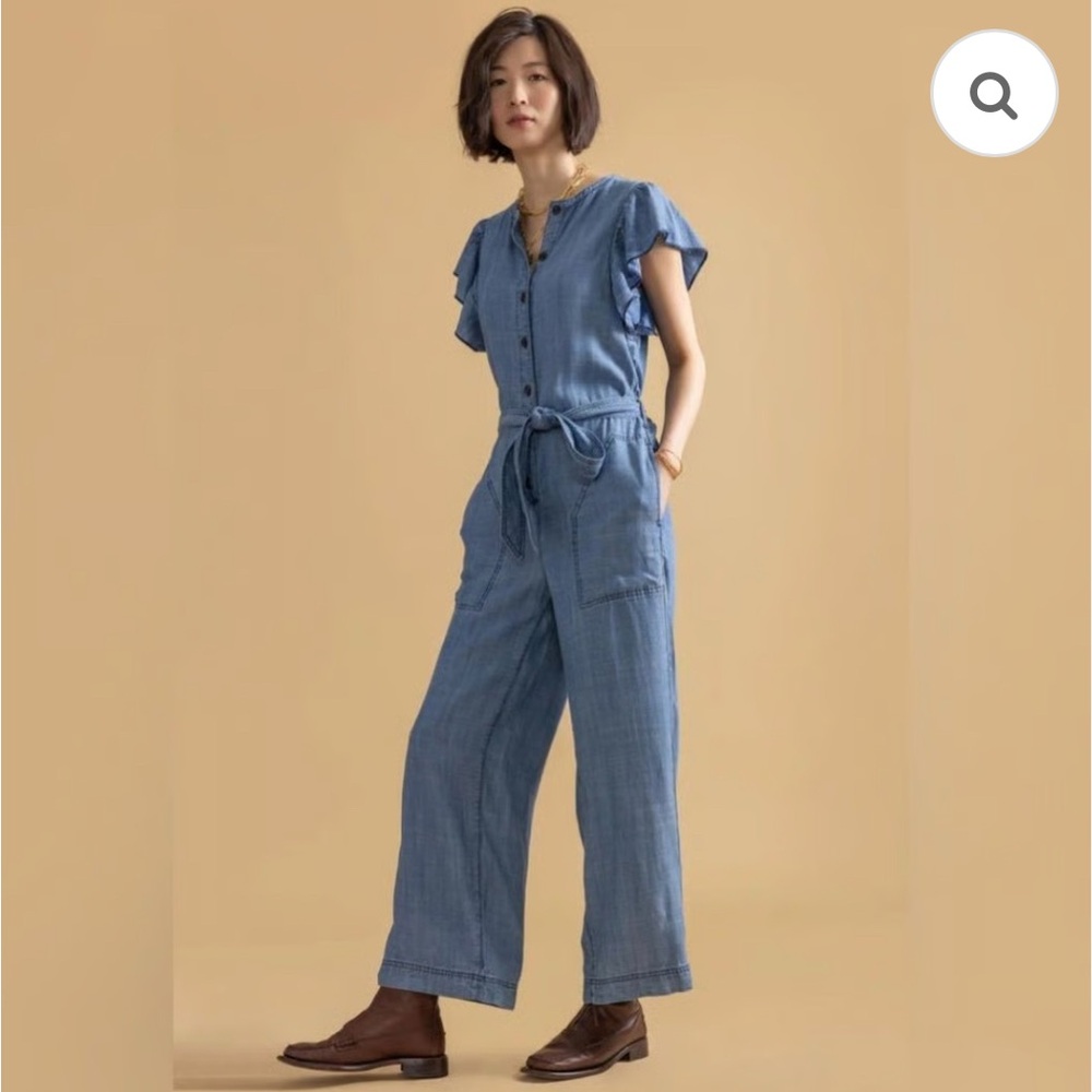 Lilla P Chambray Denim Flutter Sleeve Wide Leg Jumpsuit Romantic Feminine- XS